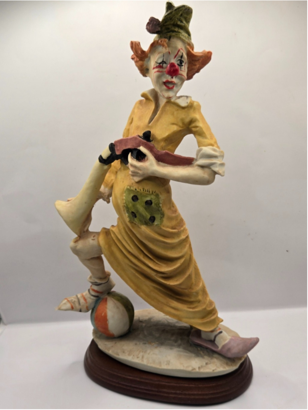 1984 Arnart Pucci 14 in Clown with a Rifle/Horn Figurine Resin Wood Base